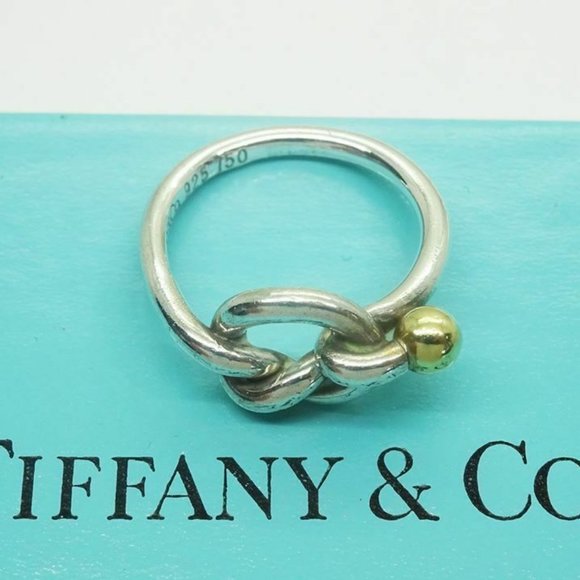 Tiffany & Co Love Knot 18k Gold & Sterling Silver Ring Size 4.5 - Picture 1 of 5